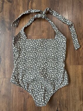 Free People Floral Talk Back Collection Halter Top Thong Bodysuit Size M